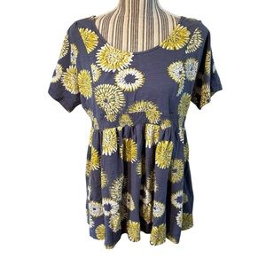Mom’s Nursing Top Large The MoM Store Blue Yellow Floral Zippered Panels Tunic